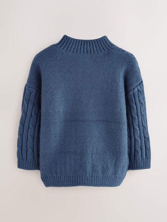 Navy Blue Cable Knit Zip Neck Jumper (3mths-7yrs)