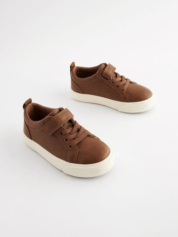 Tan Brown Wide Fit (G) Touch Fastening Elastic Lace Trainers