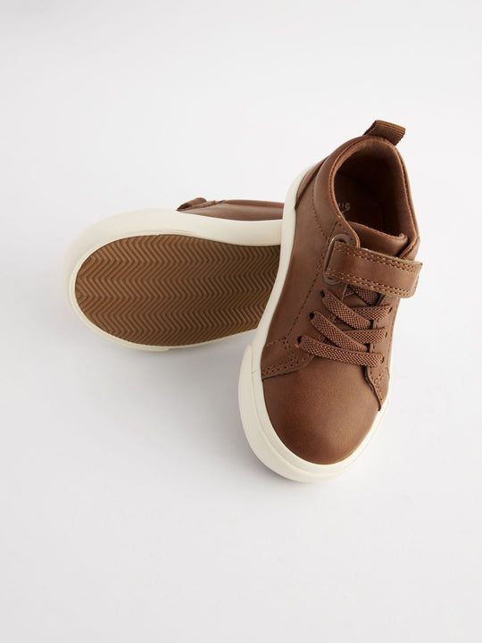 Tan Brown Wide Fit (G) Touch Fastening Elastic Lace Trainers