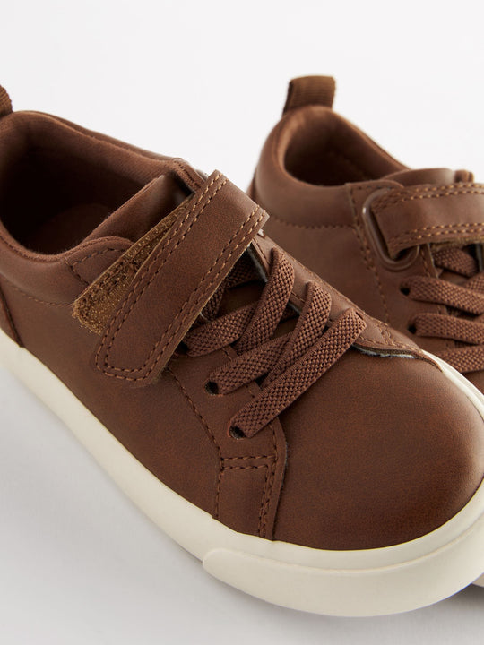 Tan Brown Standard Fit (F) Touch Fastening Elastic Lace Trainers