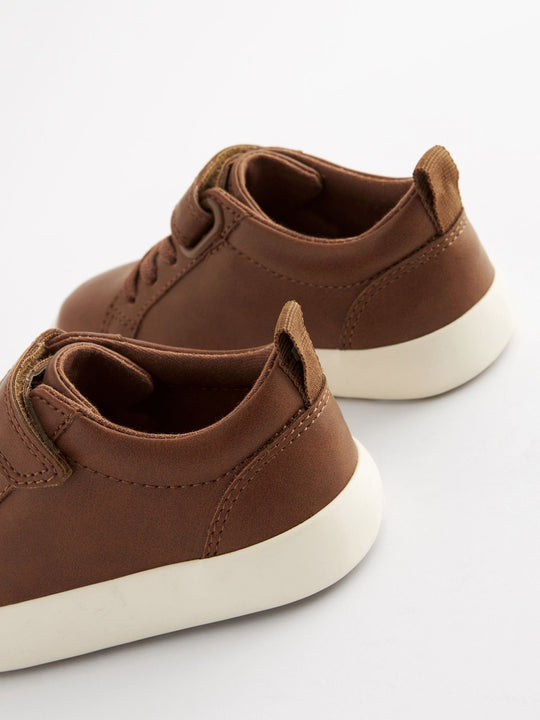 Tan Brown Standard Fit (F) Touch Fastening Elastic Lace Trainers