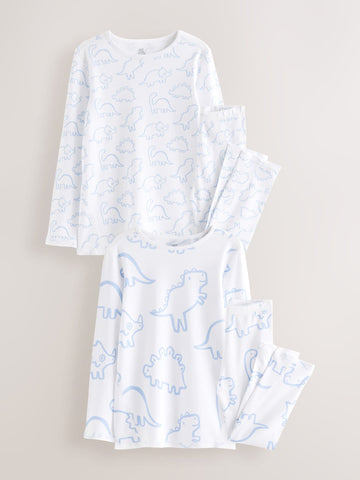 Blue Dinosaur Print Kind to Skin Pyjamas 2 Pack (9mths-12yrs)