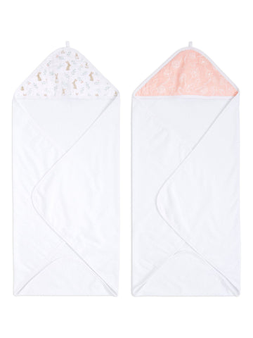 aden + anais Pink Essentials Hooded Blushing Bunnies 100% Cotton Towels 2 Pack