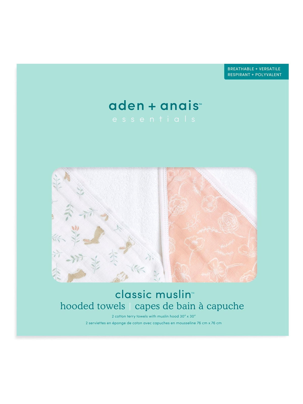 aden + anais Pink Essentials Hooded Blushing Bunnies 100% Cotton Towels 2 Pack