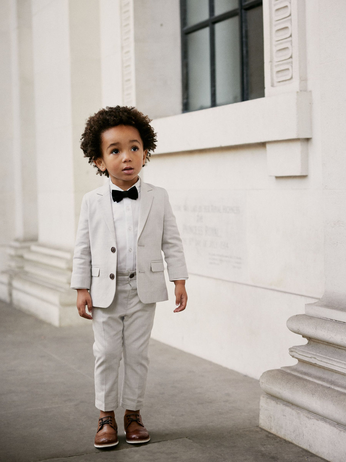 Neutral Blazer, Shirt & Trouser Set Blazer Shirt Trousers and Bow Tie Set (3mths-12yrs)