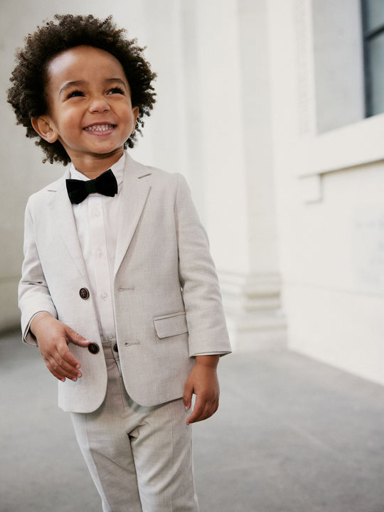 Neutral Blazer Shirt Trousers and Bow Tie Set (3mths-9yrs)