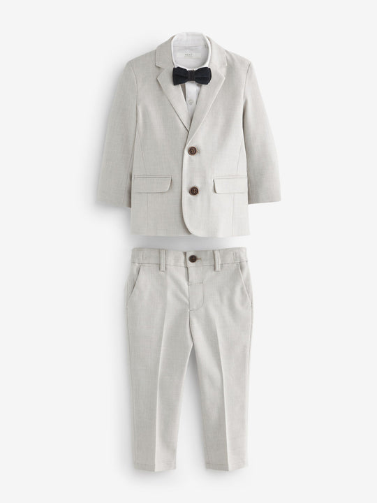 Neutral Blazer Shirt Trousers and Bow Tie Set (3mths-9yrs)
