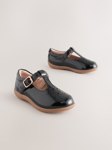 Black Patent Leather Wide Fit (G) First Walker T-Bar Touch Fastening Shoes