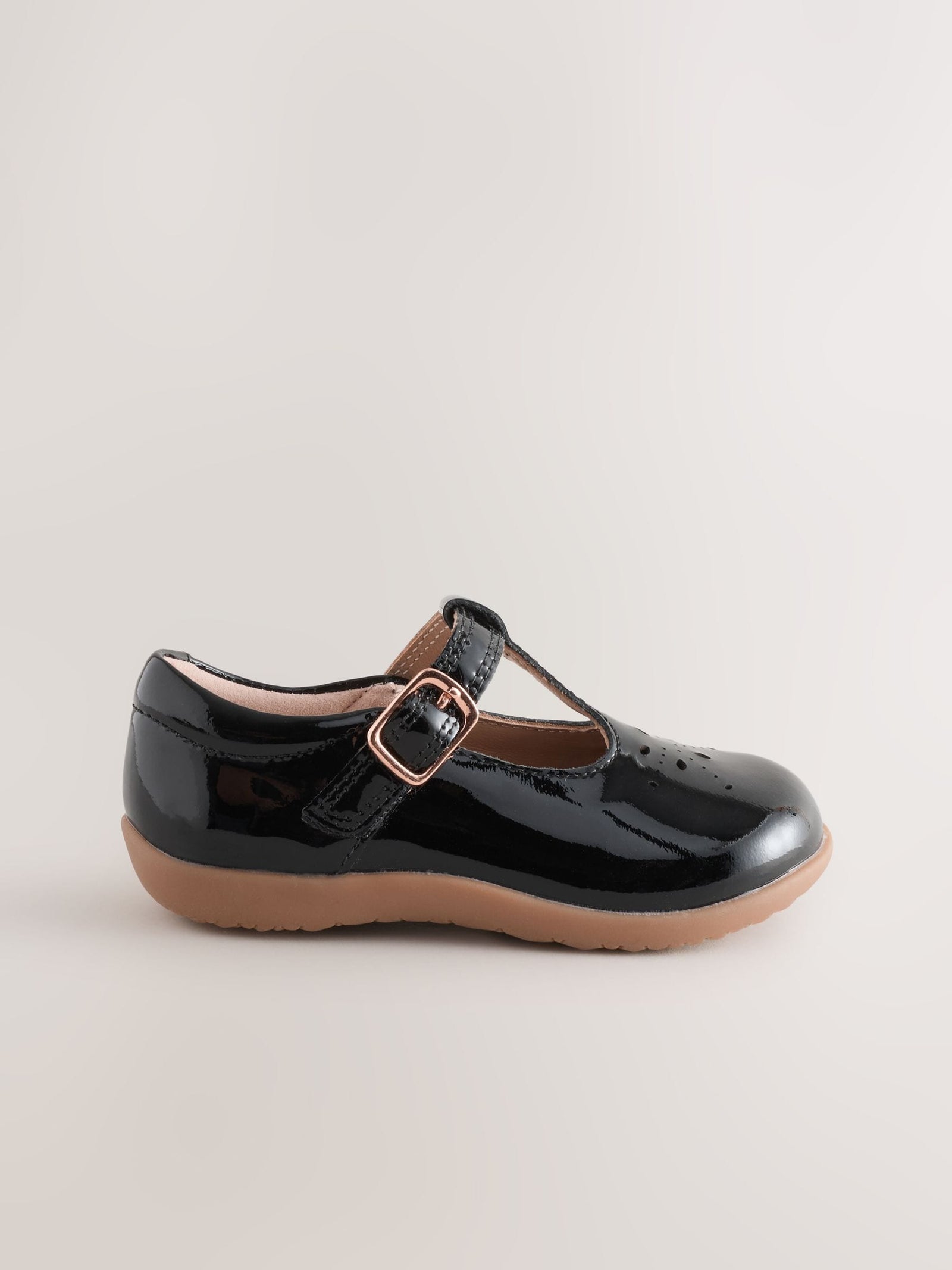 Black Patent Leather Wide Fit (G) First Walker T-Bar Touch Fastening Shoes