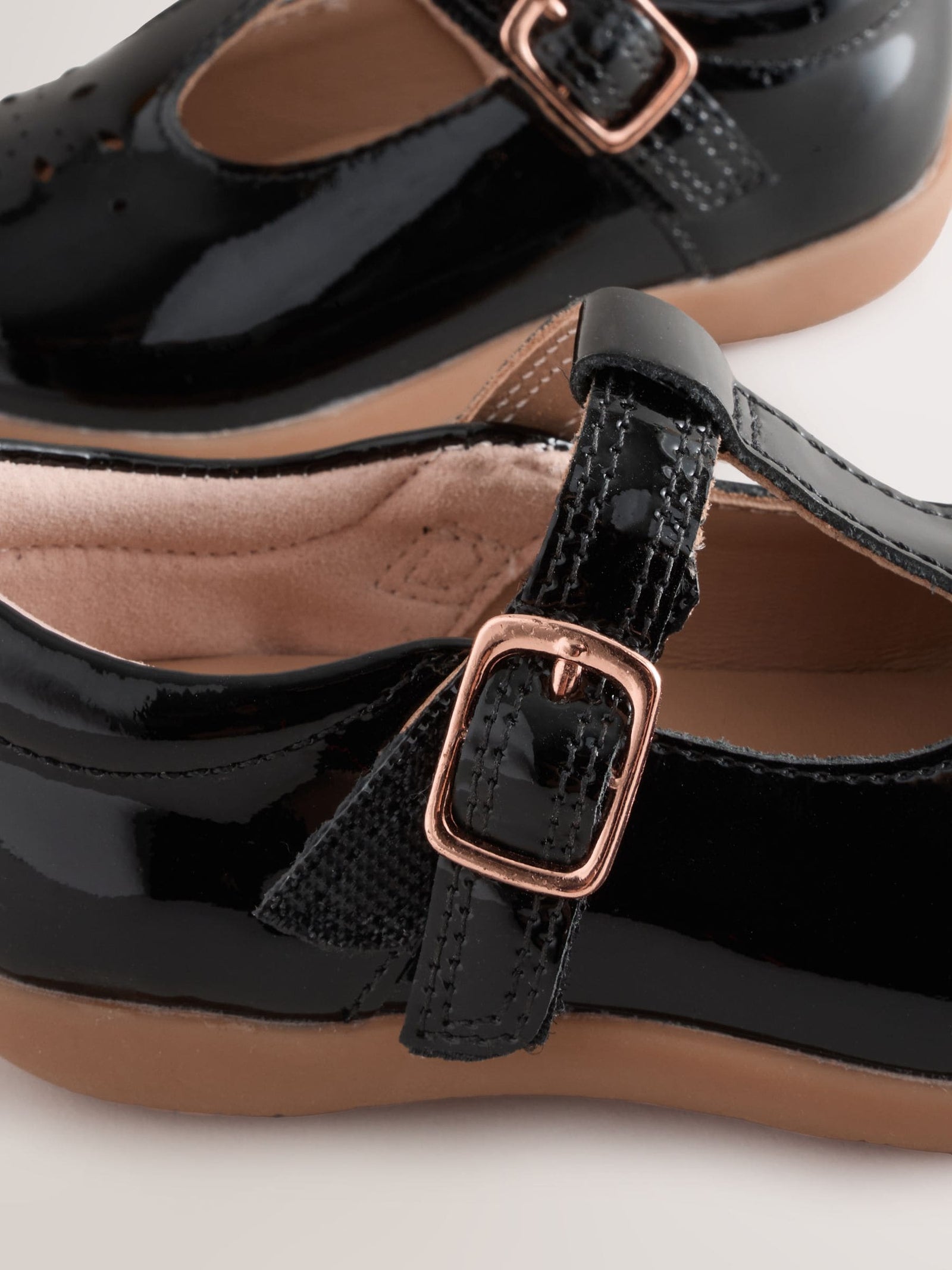 Black Patent Leather Wide Fit (G) First Walker T-Bar Touch Fastening Shoes