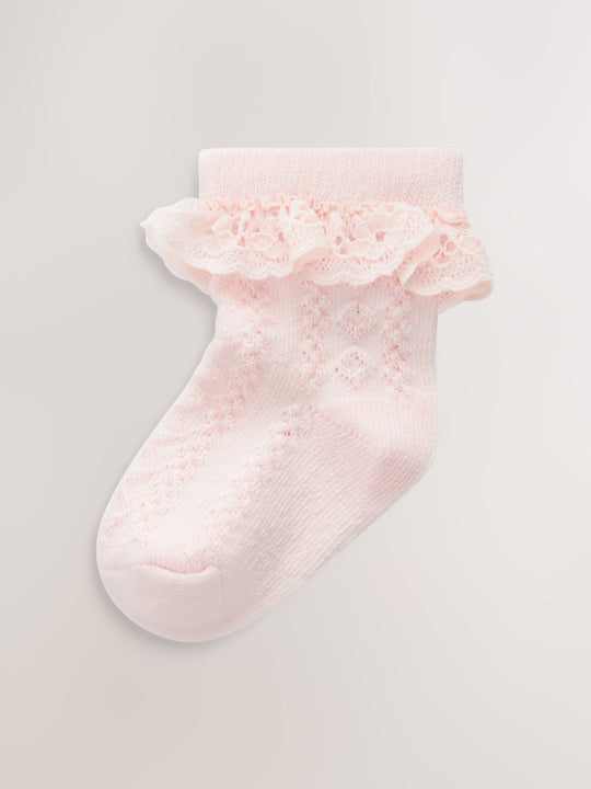 Pink Lace Baby Socks 3 Pack (0mths-2yrs)
