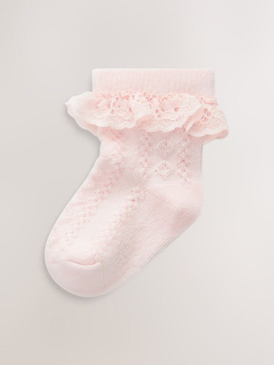 Pink Lace Baby Socks 3 Pack (0mths-2yrs)