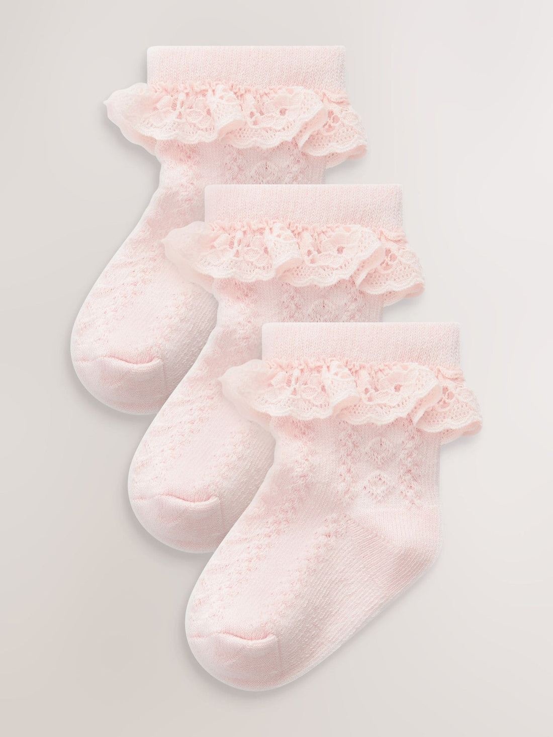 Pink Lace Baby Socks 3 Pack (0mths-2yrs)