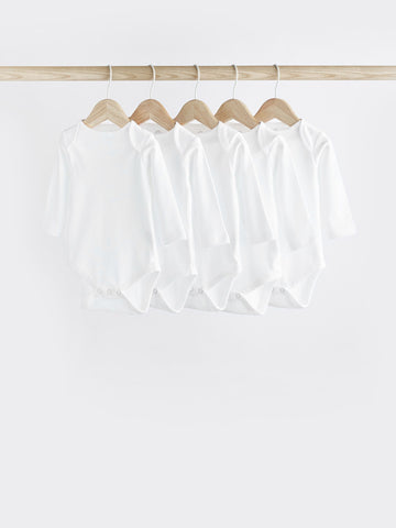 White 5 Pack Essential Baby Long Sleeve Bodysuits