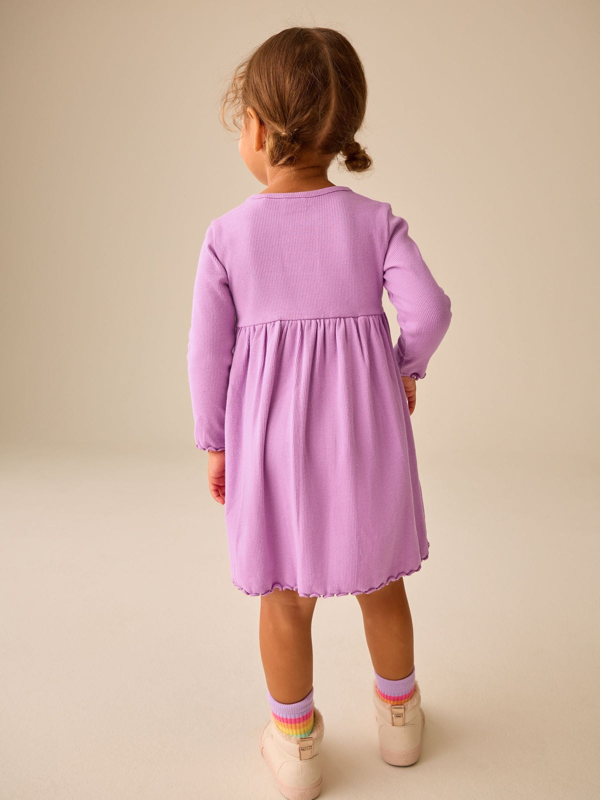 Lilac Bunny Embroidery Long Sleeve Ribbed Dress (3mths-7yrs)