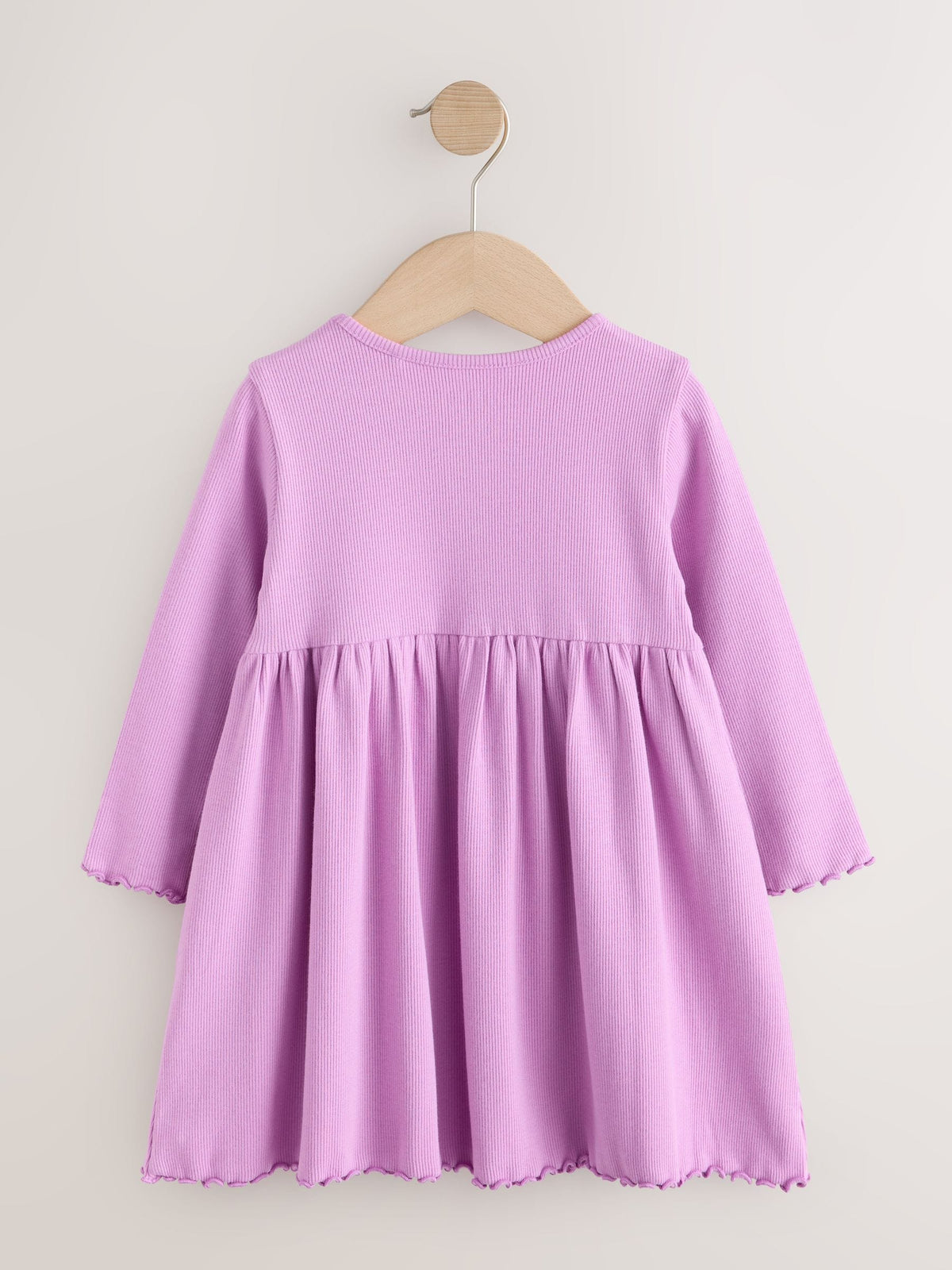 Lilac Bunny Embroidery Long Sleeve Ribbed Dress (3mths-7yrs)