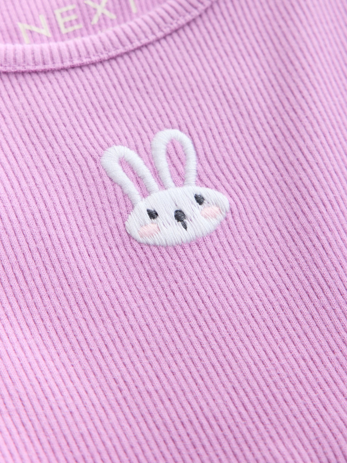 Lilac Bunny Embroidery Long Sleeve Ribbed Dress (3mths-7yrs)