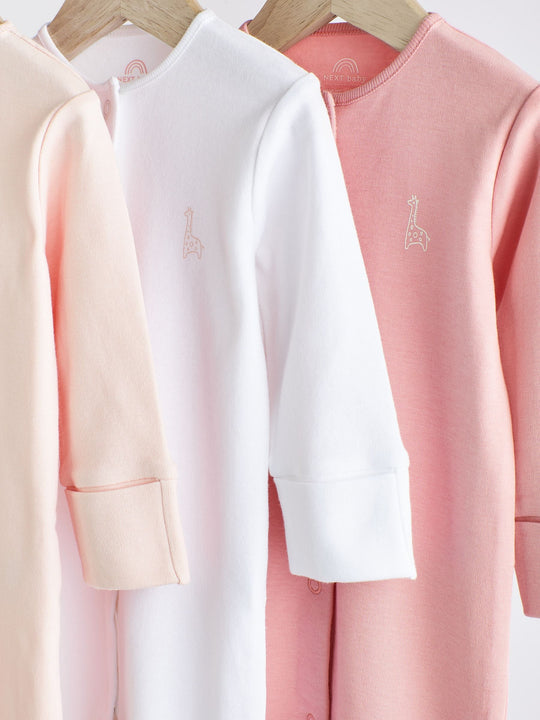 Pink/White 3 Pack Baby Sleepsuits (0-2yrs)