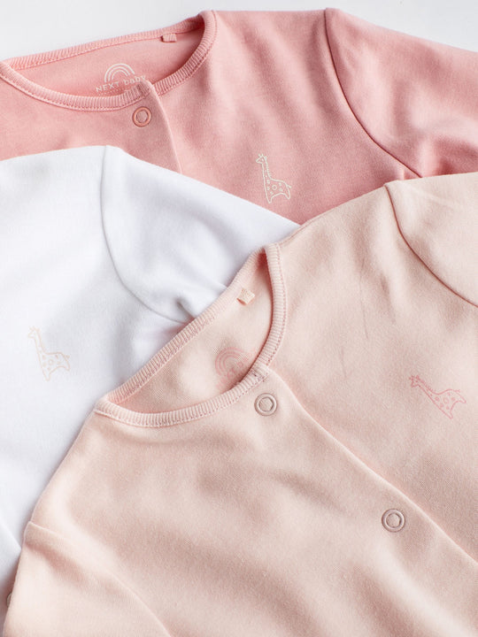 Pink/White 3 Pack Baby Sleepsuits (0-2yrs)