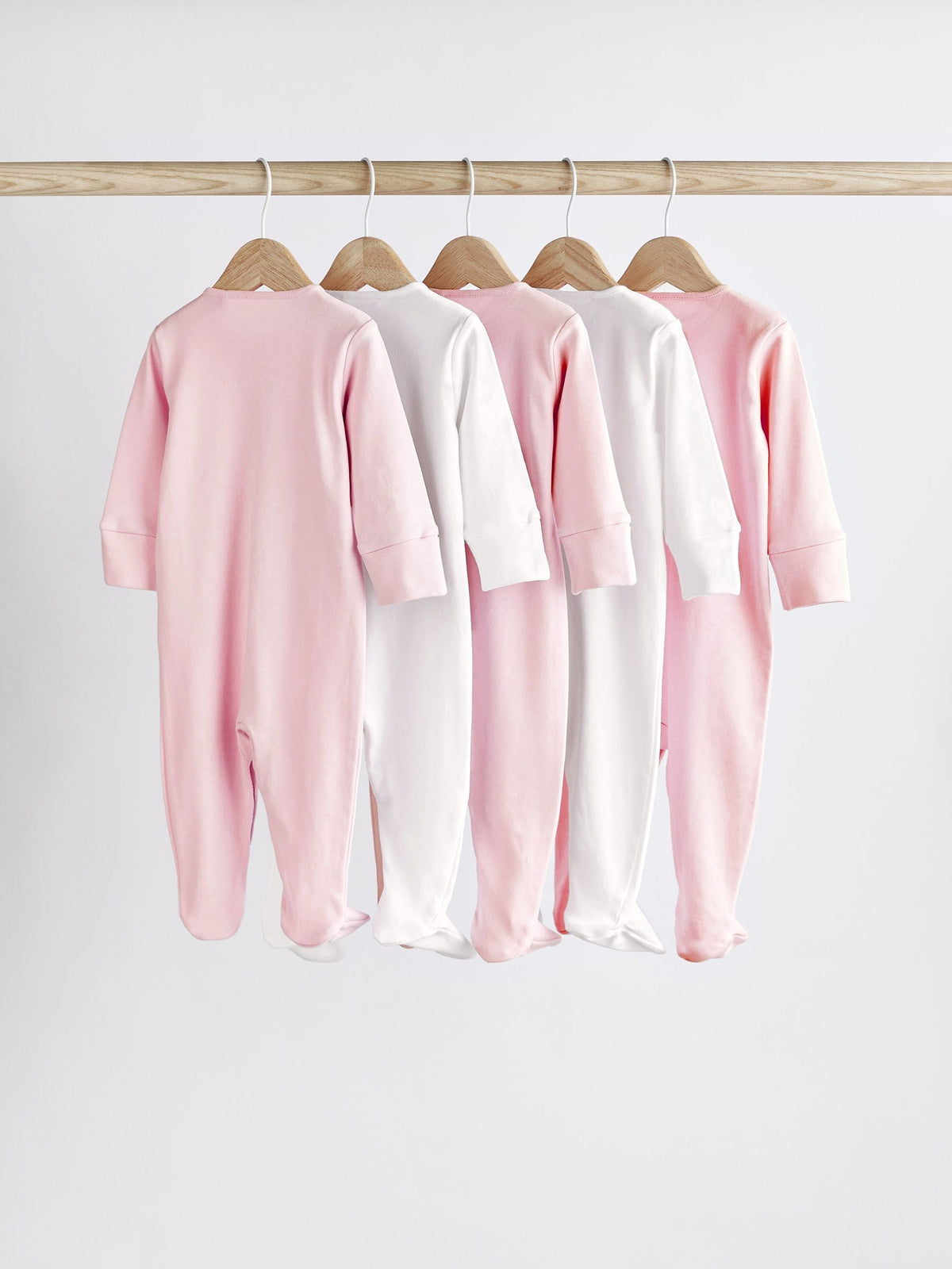 Pink/White 5 Pack Baby Sleepsuits (0-2yrs)