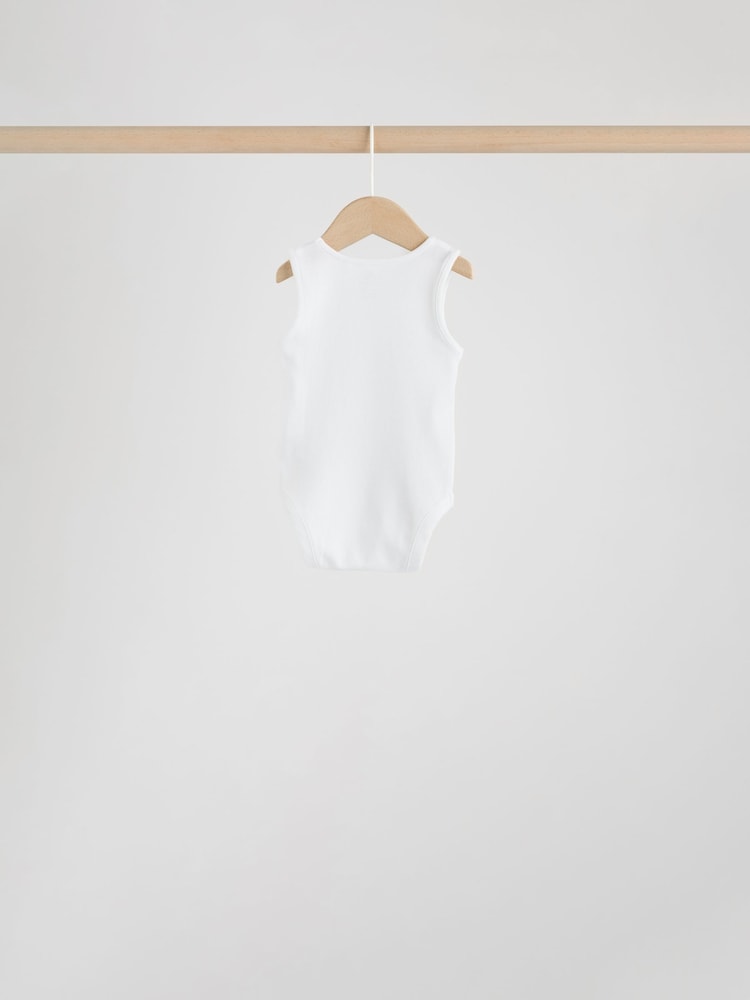 White 7 Pack Baby Strappy Bodysuits