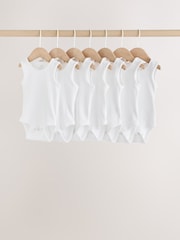 White 7 Pack Baby Strappy Bodysuits