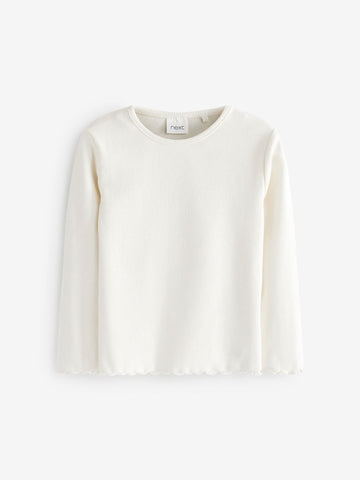 Ecru White Cotton Rich Long Sleeve Rib T-Shirt (3mths-7yrs)