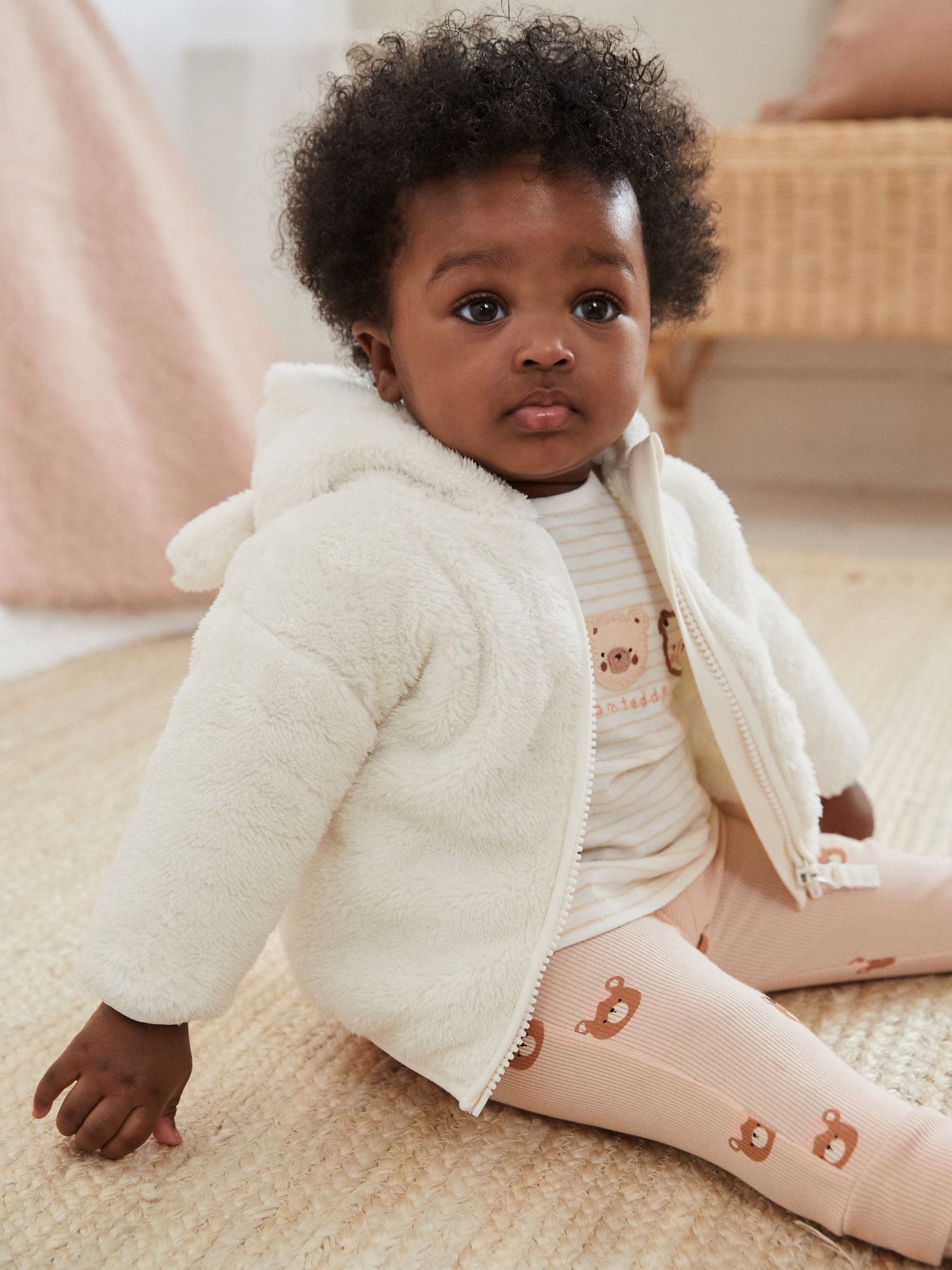 Ecru Fleece Baby Hooded Jacket immediate