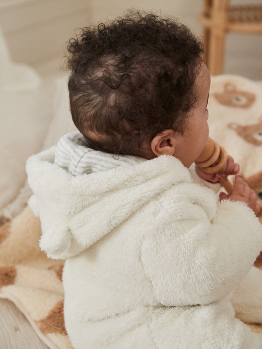 Ecru Baby Cosy Fleece Hooded All-In-One (0-18mths)
