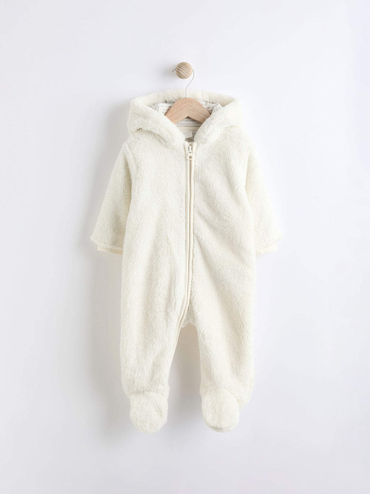 Ecru Baby Cosy Fleece Hooded All-In-One (0-18mths)
