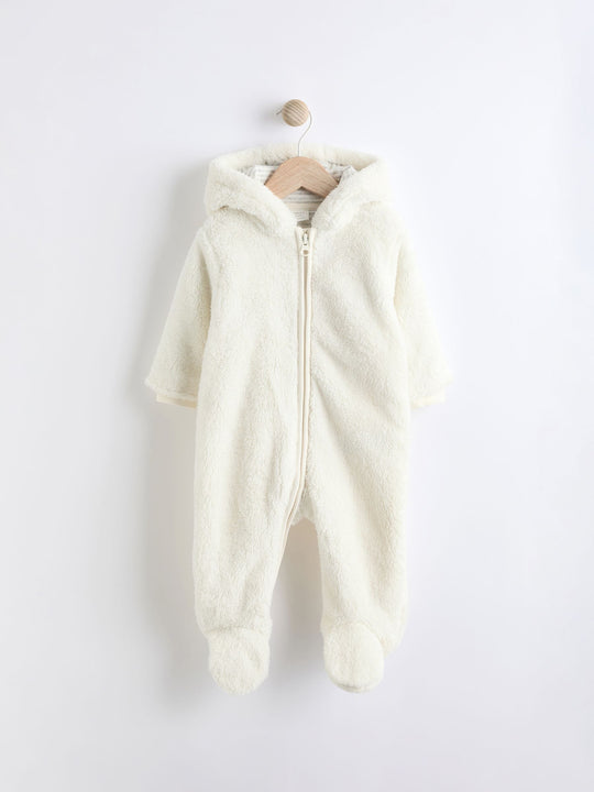 Ecru Baby Cosy Fleece Hooded All-In-One (0-18mths)