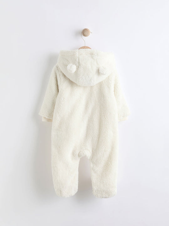 Ecru Baby Cosy Fleece Hooded All-In-One (0-18mths)