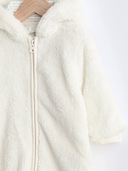Ecru Baby Cosy Fleece Hooded All-In-One (0-18mths)
