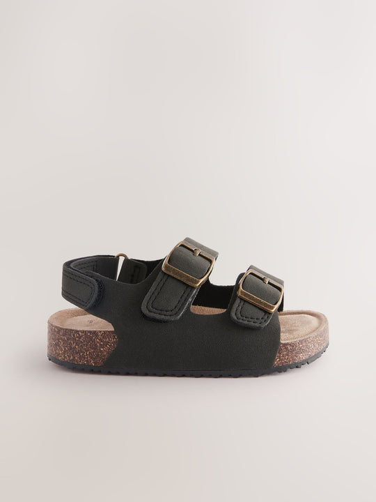 Black Wide Fit (G) Double Buckle Cushioned Footbed Sandals