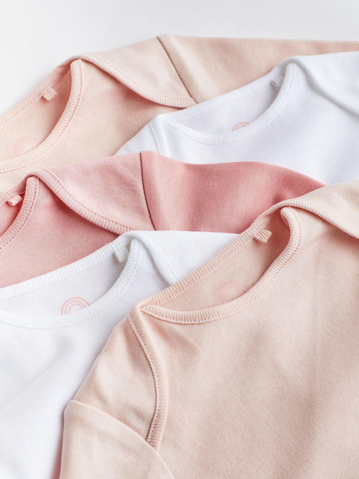 Pink/White 5 Pack Essential Long Sleeve Baby Bodysuits