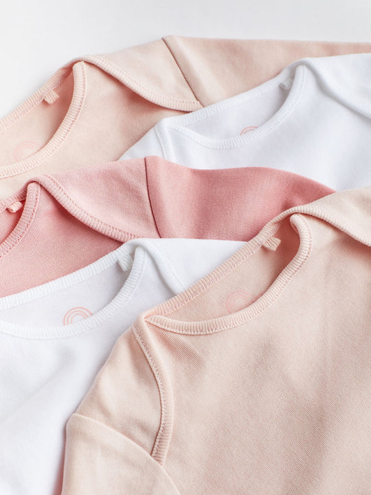 Pink/White 5 Pack Essential Long Sleeve Baby Bodysuits