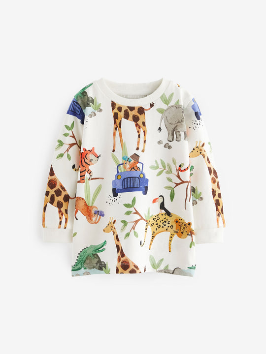 Blue/Yellow Safari Long Sleeve Animal Print Character T-Shirts 3 Pack (3mths-7yrs)