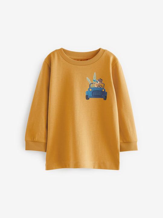 Blue/Yellow Safari Long Sleeve Animal Print Character T-Shirts 3 Pack (3mths-7yrs)