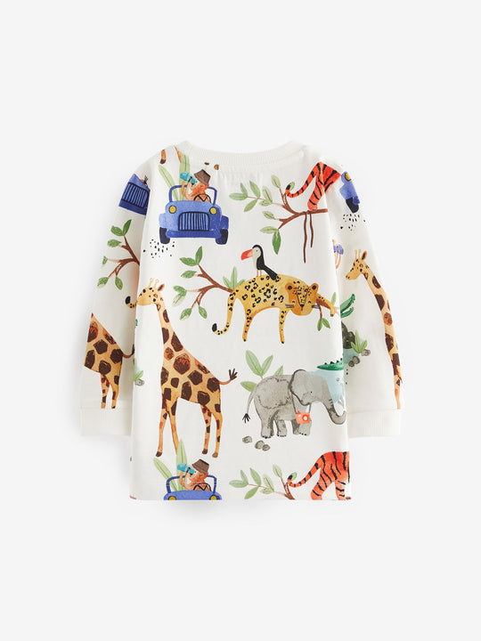 Blue/Yellow Safari Long Sleeve Animal Print Character T-Shirts 3 Pack (3mths-7yrs)