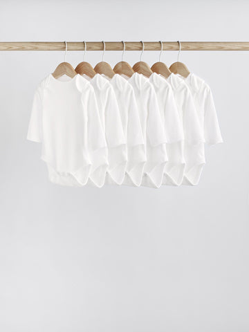 White 7 Pack Essential Baby Long Sleeve Bodysuits