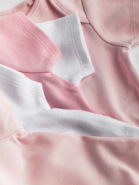 Pink/White 5 Pack Essential Short Sleeve Baby Bodysuits