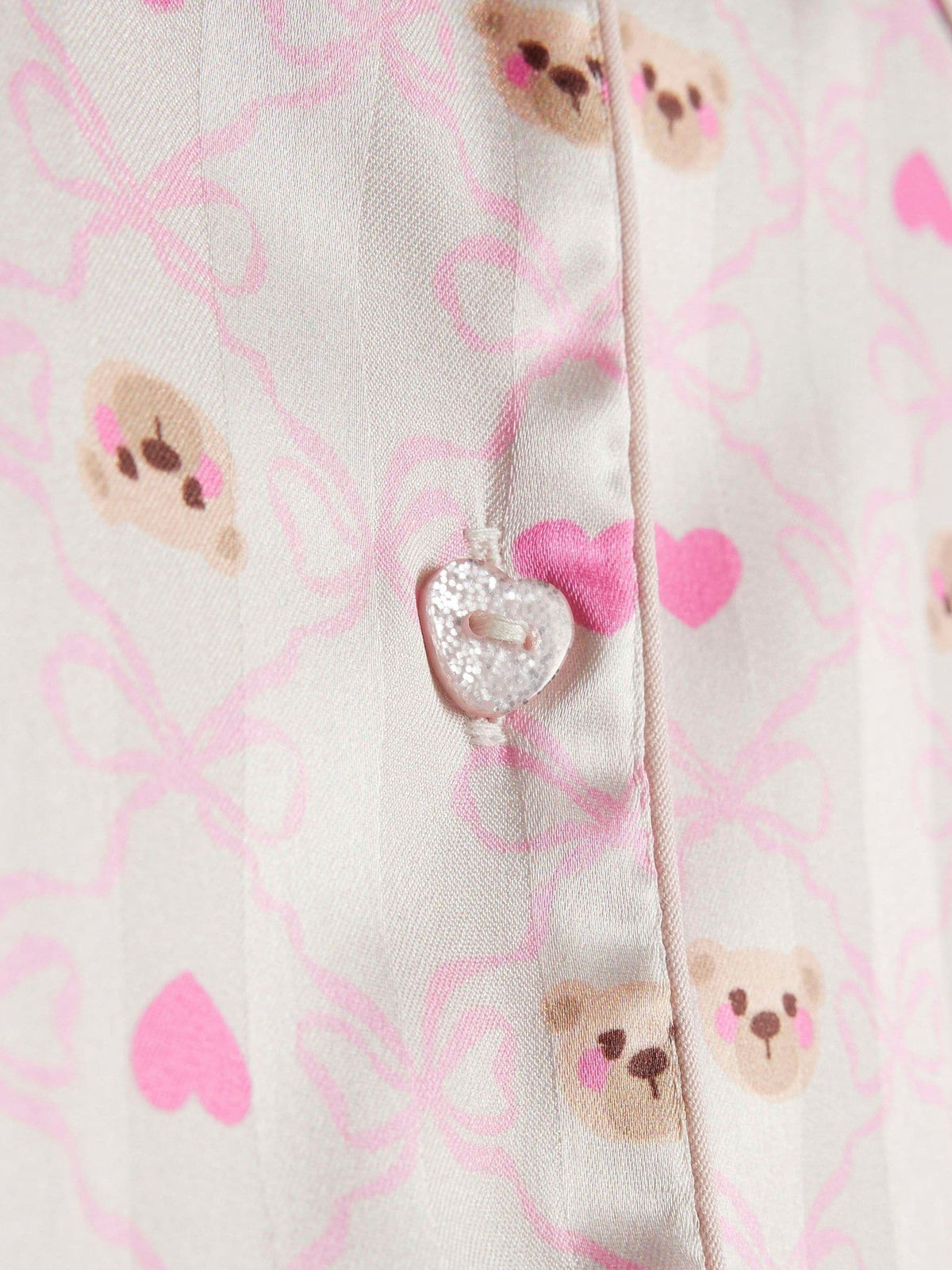 River Island Cream Bow Bear Fur Cuff Satin Pyjamas