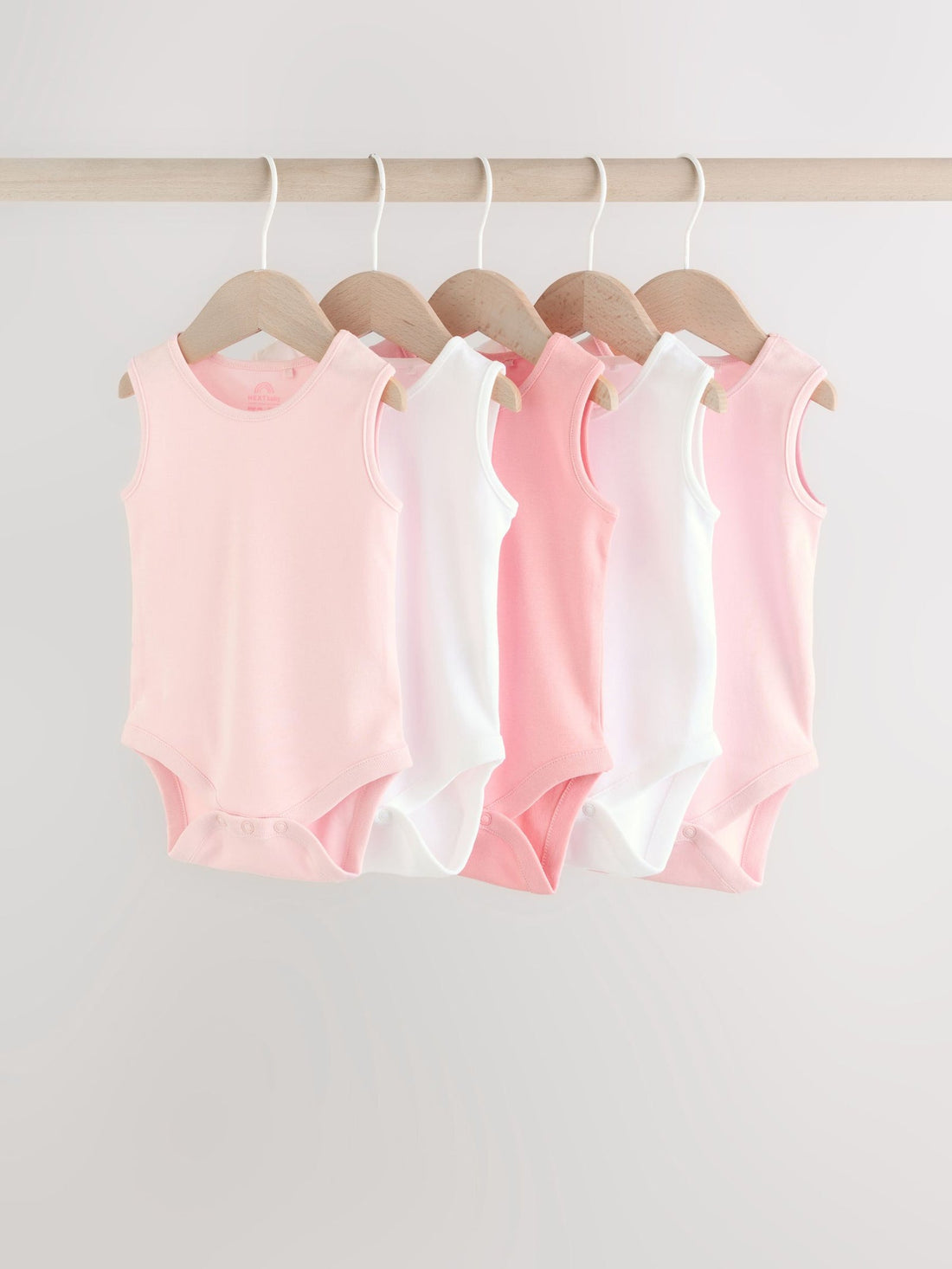 Pink/White 5 Pack Essential Vest Baby Bodysuits