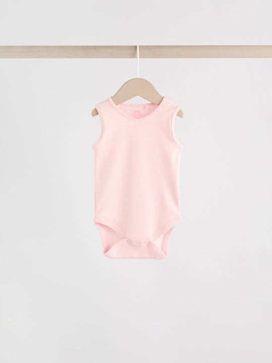 Pink/White 5 Pack Essential Vest Baby Bodysuits