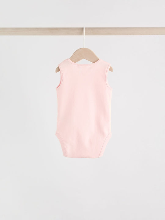 Pink/White 5 Pack Essential Vest Baby Bodysuits
