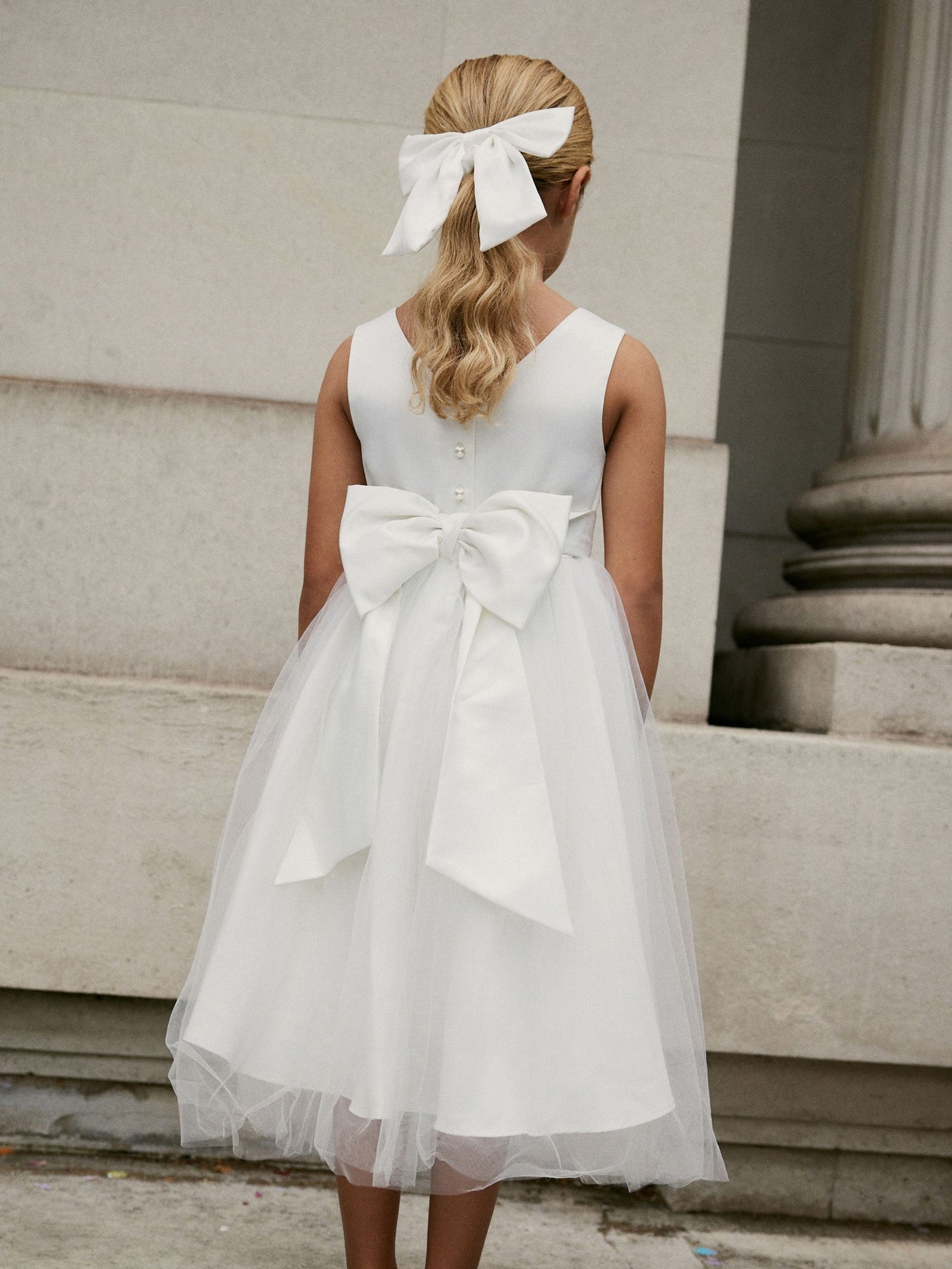 White Flower Girl Bow Dress (3mths-16yrs)