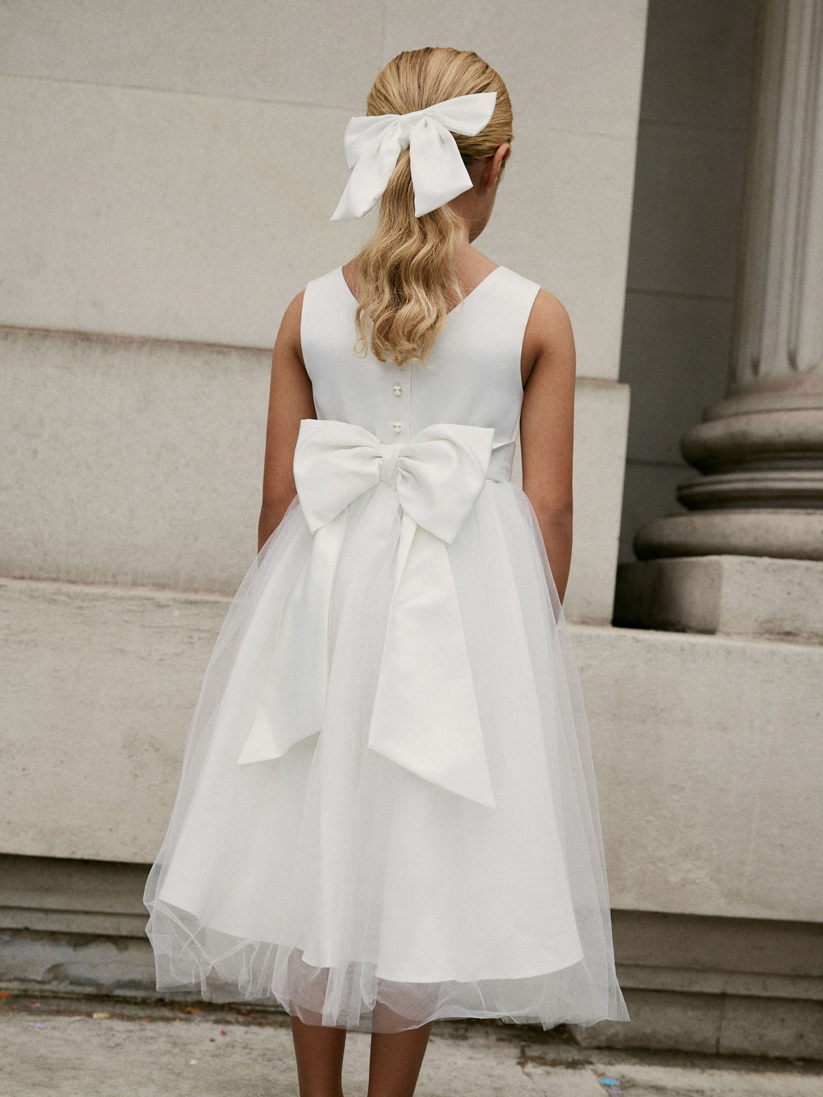White Flower Girl Bow Dress (3mths-16yrs)