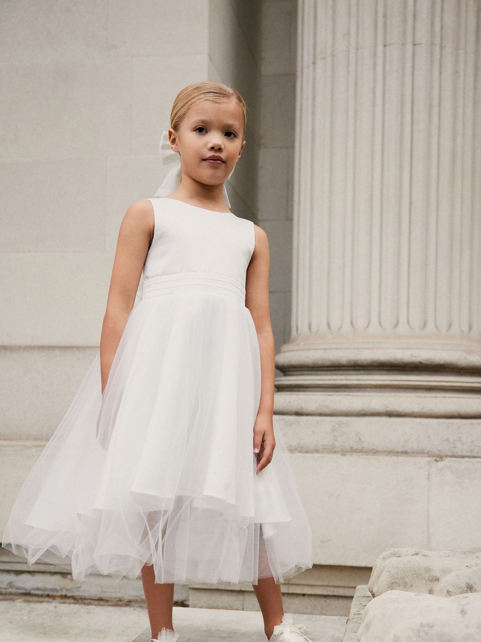 White Flower Girl Bow Dress (3mths-16yrs)