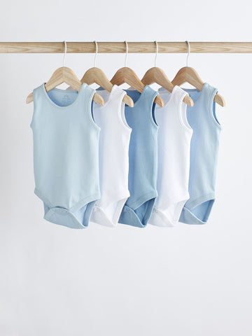 Blue 5 Pack Baby Vest Bodysuits