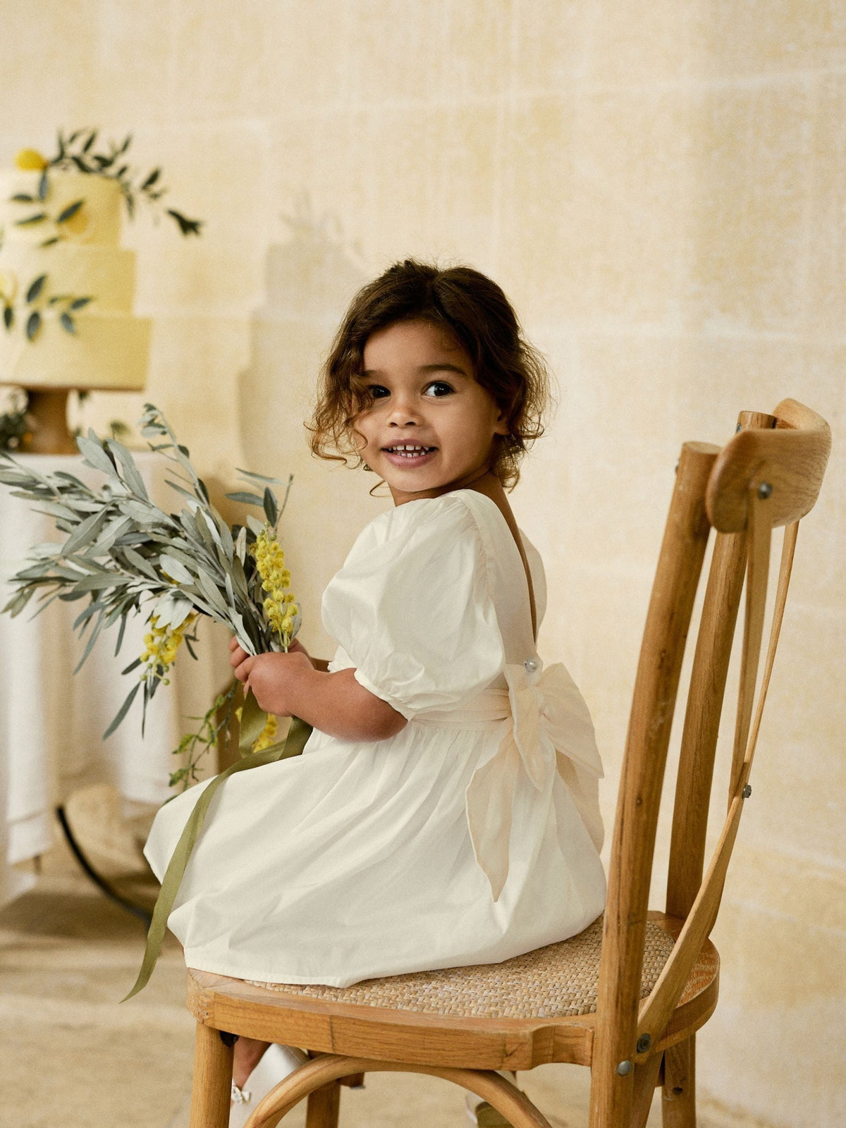 Ivory Flower Girl Taffeta Bow Dress (3mths-8yrs)